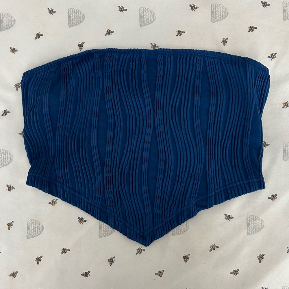 blue wavy knit tube top💙